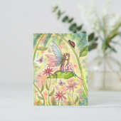 Kute Flower Fairy en Ladybug Fantasy Art Briefkaart (Staand voorkant)