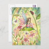 Kute Flower Fairy en Ladybug Fantasy Art Briefkaart (Voorkant / Achterkant)