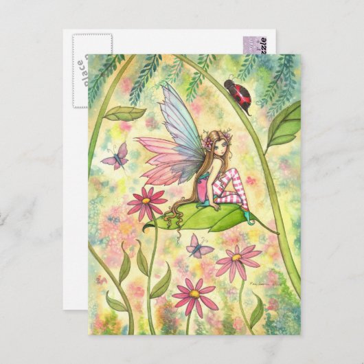Kute Flower Fairy en Ladybug Fantasy Art Briefkaart (Voorkant / Achterkant)