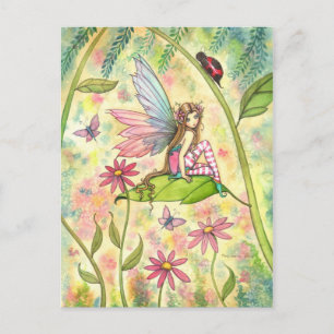 Kute Flower Fairy en Ladybug Fantasy Art Briefkaart