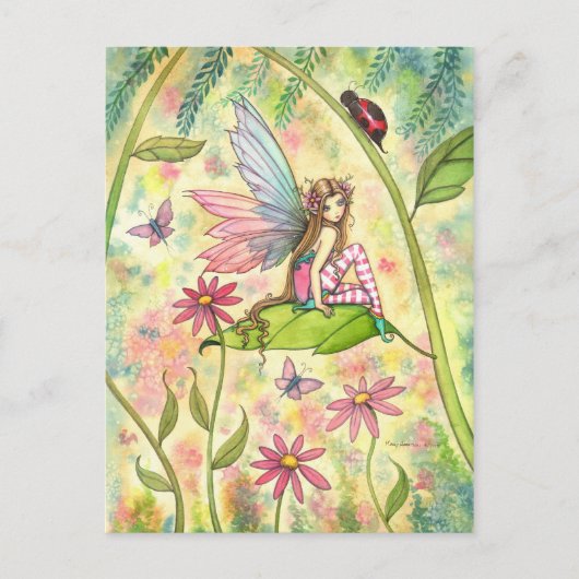 Kute Flower Fairy en Ladybug Fantasy Art Briefkaart (Voorkant)