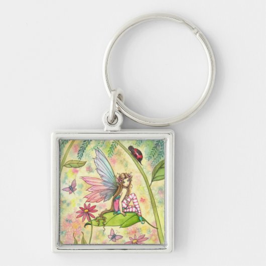 Kute Flower Fairy en Ladybug Fantasy Art Sleutelhanger (Voorkant)