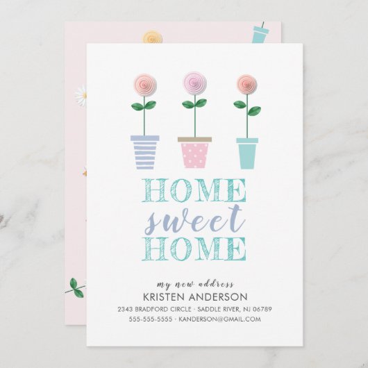 Kute Flower Pots New Address Moving Announance Aankondiging (Voorkant / Achterkant)