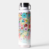 Kute Flowers Butterflies, Custom Name Monogram Waterfles (Achterkant)