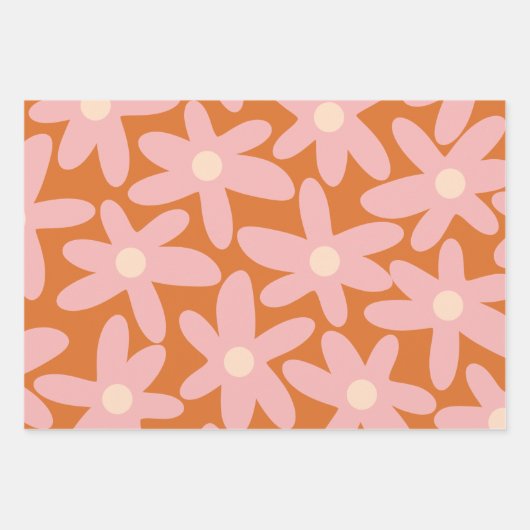 Kute Flowers Floral Pattern in Oranje en Roze Inpakpapier Vel (Voorkant)