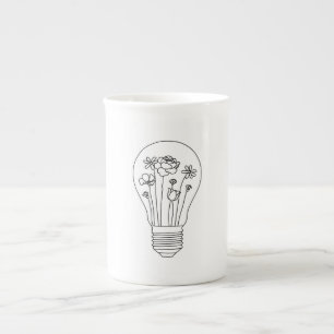 Kute Flowers in Light Bulb Line Design Porselein Kop