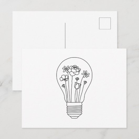 Kute Flowers in Lightbulb Line Design Briefkaart (Voorkant / Achterkant)