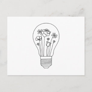 Kute Flowers in Lightbulb Line Design Briefkaart