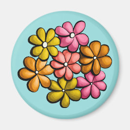 Kute Flowers Kinder kleurrijke inkttekening Magneet