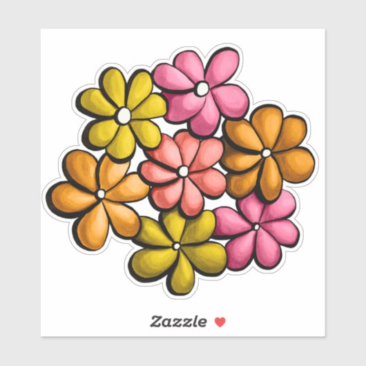 Kute Flowers Kinder kleurrijke inkttekening Sticker (Vel)