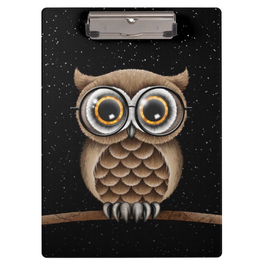 Kute fluffy Brown Owl met leesbril en sterren Klembord (Voorkant)