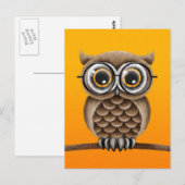 Kute fluffy Brown Owl met leesbril, geel Briefkaart (Voorkant / Achterkant)