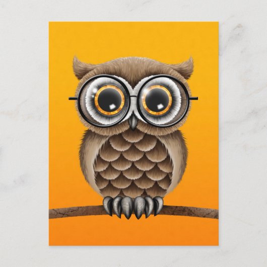 Kute fluffy Brown Owl met leesbril, geel Briefkaart (Voorkant)