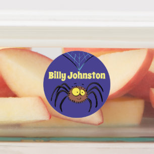 Kute fluffy brown spin op web cartoon labels