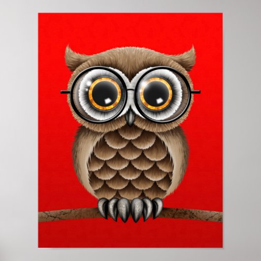 Kute fluffy bruine kuit met leesbril, rood poster (Voorkant)