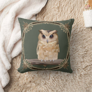 Kute fluffy Owl met Floral Lijst Kussen