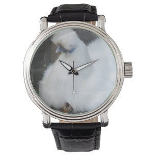 Kute fluffy White Chicken and Chick Horloge