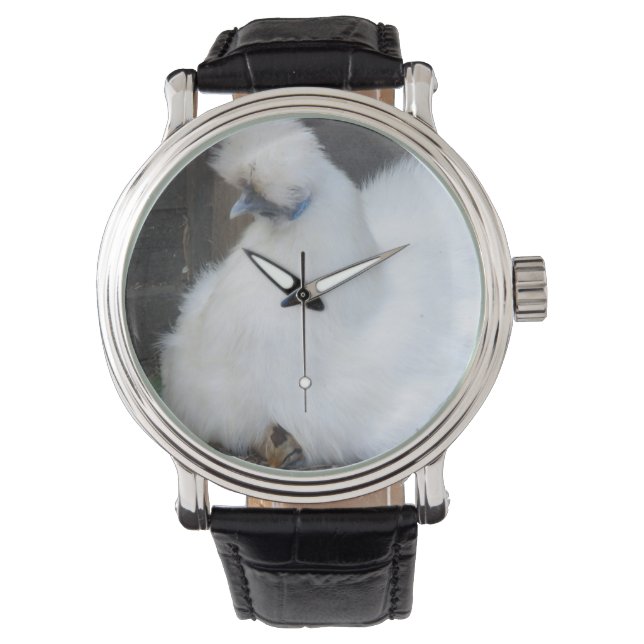 Kute fluffy White Chicken and Chick Horloge (Voorkant)