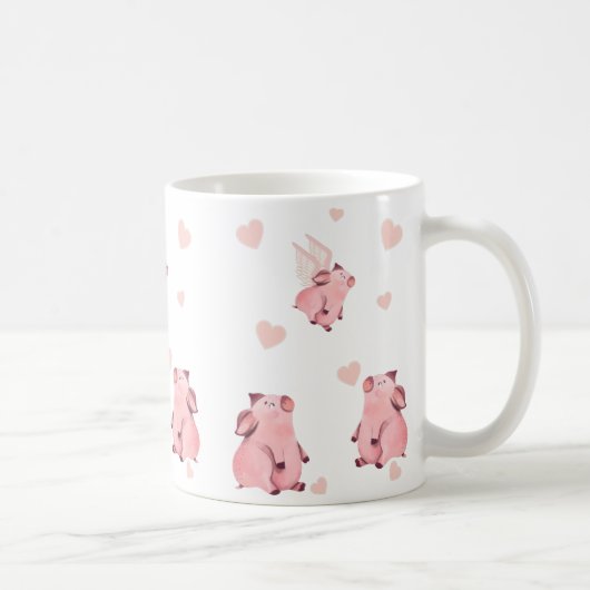 Kute Flying Kissing Winged Pink Pigs Koffiemok (Rechts)