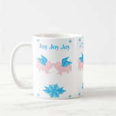 Kute Flying Kissingende Winged Roze Pigs Snowflake Koffiemok (Links)