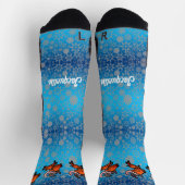 Kute Flying Reindeer and Snow on Blue Sokken (Top)