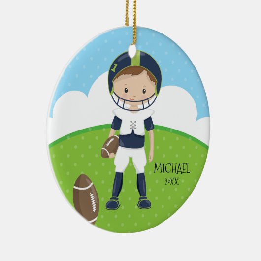 Kute Football Player Persoonlijke datum kerstmis Keramisch Ornament (Rechts)