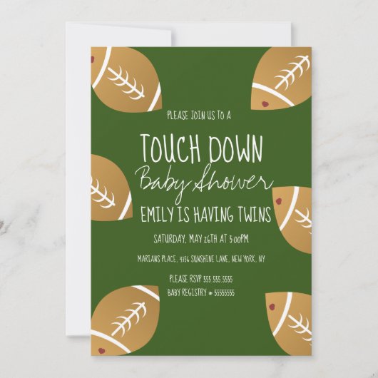 Kute Football Sports Baby shower Green Invitation Kaart (Voorkant)