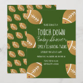 Kute Football Sports Baby shower Green Invitation Kaart (Voorkant / Achterkant)