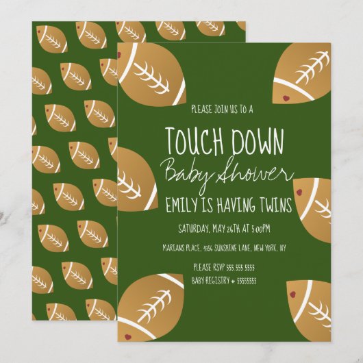 Kute Football Sports Baby shower Green Invitation Kaart (Voorkant / Achterkant)