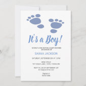 Kute Footprint Modern Blue Het is een Jongen Baby  Kaart (Voorkant)