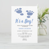 Kute Footprint Modern Blue Het is een Jongen Baby  Kaart (Staand voorkant)