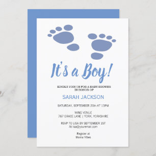 Kute Footprint Modern Blue Het is een Jongen Baby Kaart