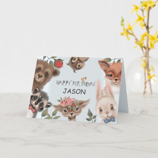 Kute Forest Animals Kaart (Gele Bloem)