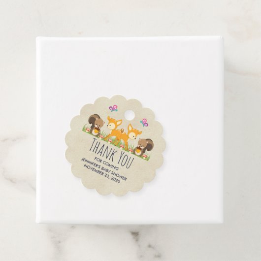 Kute Forest Animals Whimsical Cartoon Baby shower Bedankjes Labels (In situ)