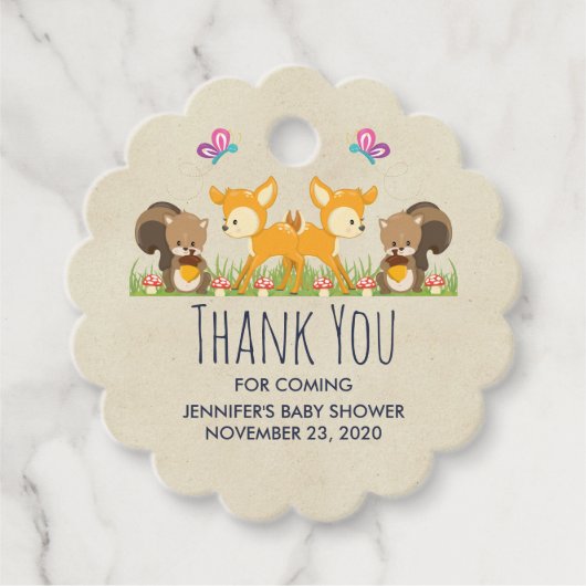 Kute Forest Animals Whimsical Cartoon Baby shower Bedankjes Labels (Voorkant)