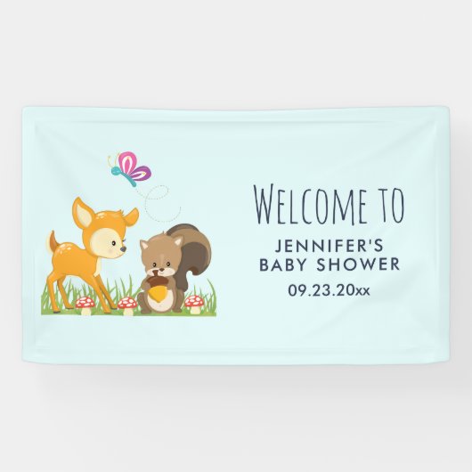 Kute Forest Animals Whimsical Cartoon Baby shower Spandoek (Horizontaal)