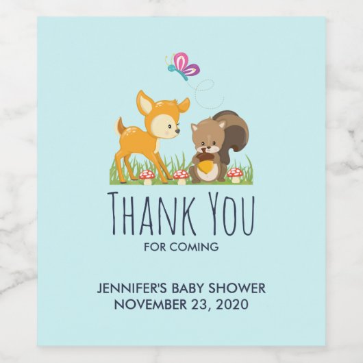 Kute Forest Animals Whimsical Cartoon Baby shower Wijn Etiket (Enkel label)