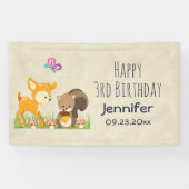 Kute Forest Animals Whimsical Cartoon Birthday Spandoek (Horizontaal)