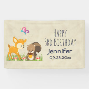 Kute Forest Animals Whimsical Cartoon Birthday Spandoek