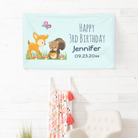 Kute Forest Animals Whimsical Cartoon Birthday Spandoek (Insitu)
