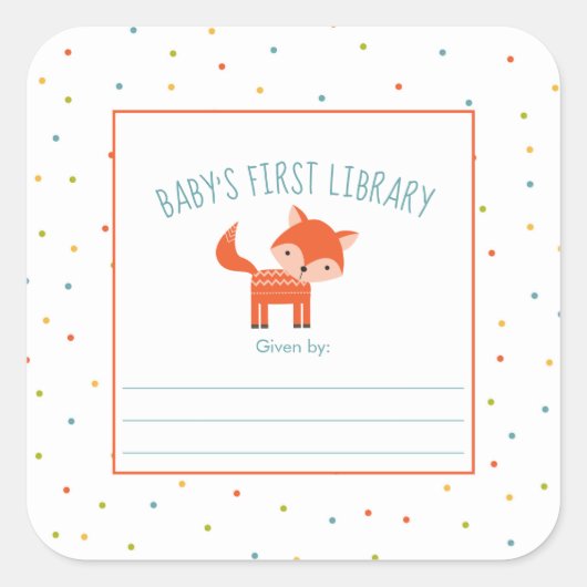 Kute Fox Baby shower bookplate, boeken voor baby Vierkante Sticker (Voorkant)