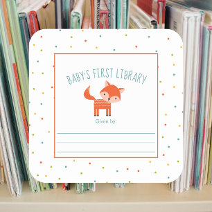 Kute Fox Baby shower bookplate, boeken voor baby Vierkante Sticker
