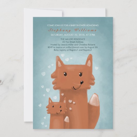 Kute foxes mama met Baby shower Kaart (Voorkant)