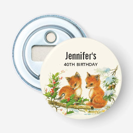 Kute  Foxes Retro Winter Birthday Button Flesopener