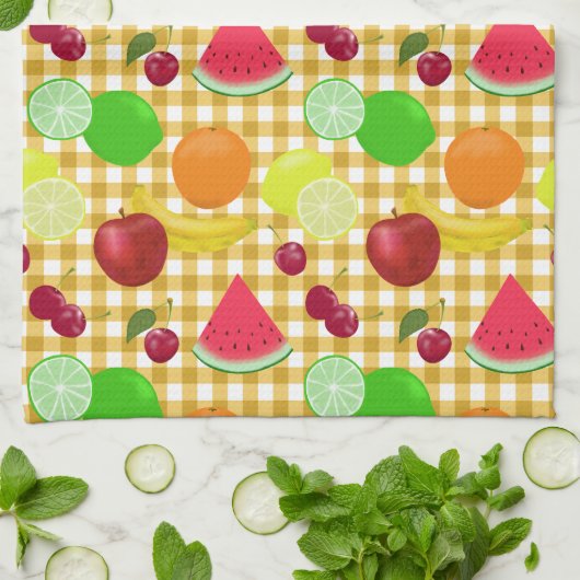 Kute-fruit- en goudmakreelcontroles theedoek (Gevouwen)