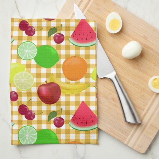 Kute-fruit- en goudmakreelcontroles theedoek (Quarter Fold)