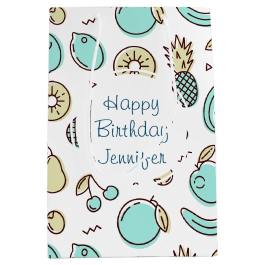 Kute Fruit Pattern Summery Line Drawing Birthday Medium Cadeauzakje (Voorkant)