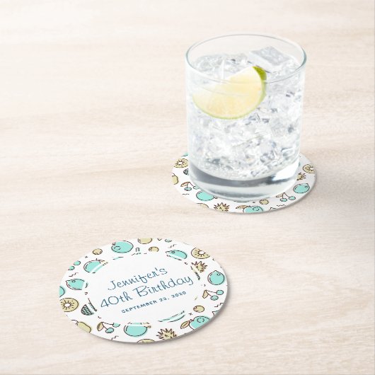 Kute Fruit Pattern Summery Line Drawing Birthday Ronde Kartonnen Onderzetter (Insitu)