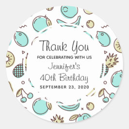 Kute Fruit Pattern Summery Line Drawing Birthday Ronde Sticker