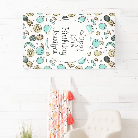 Kute Fruit Pattern Summery Line Drawing Birthday Spandoek (Insitu)